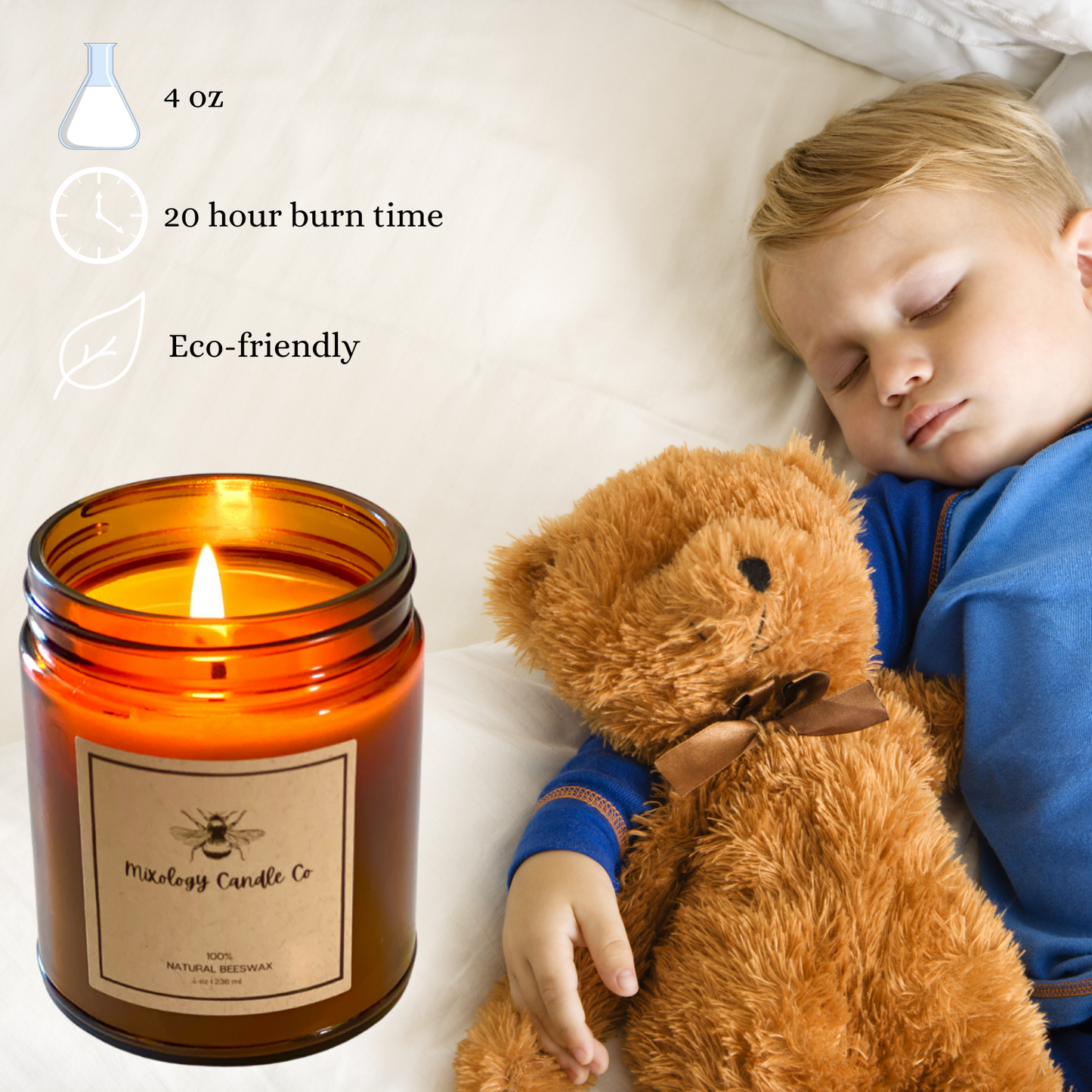 Hand-poured Beeswax Candle with cotton wick, 4 oz