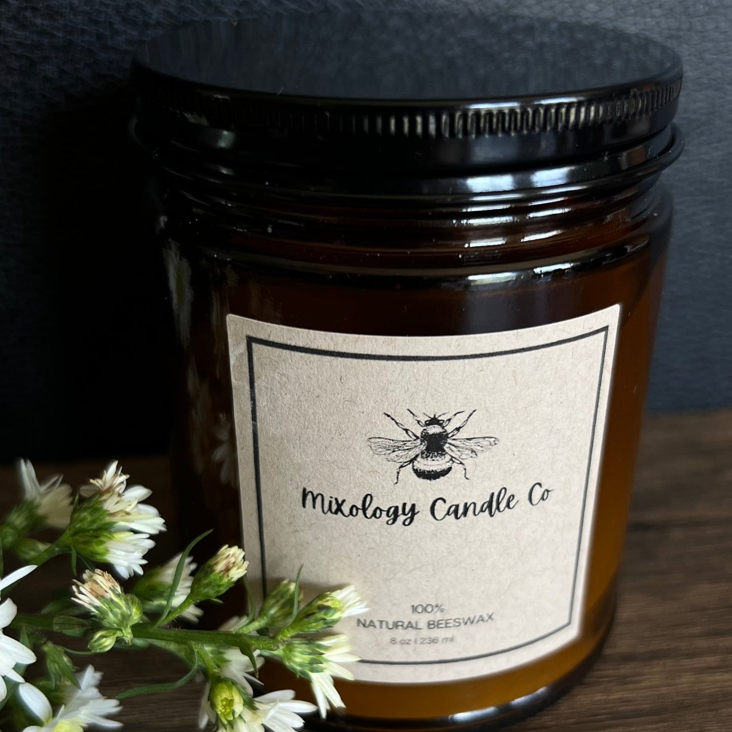 Hand-poured Beeswax Candle with cotton wick, 4 oz