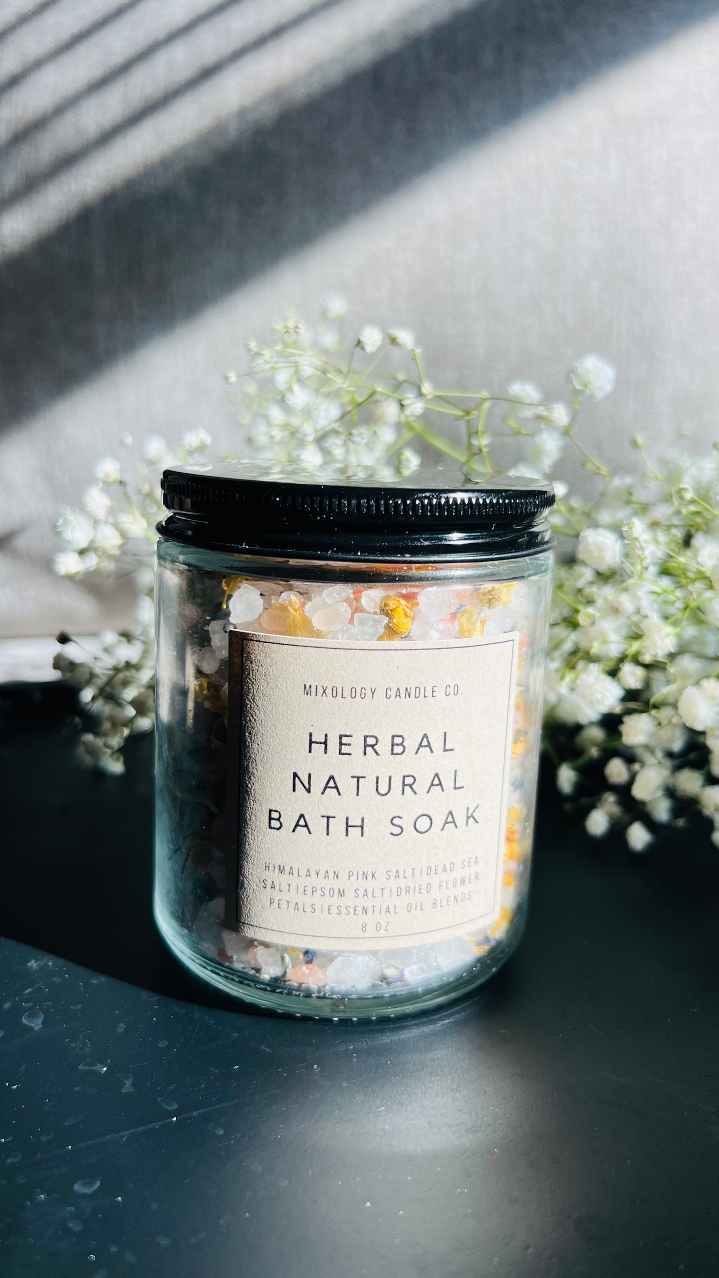 Herbal Natural Bath Salt With Pedals, Spa Salts and Herbs, 9 oz