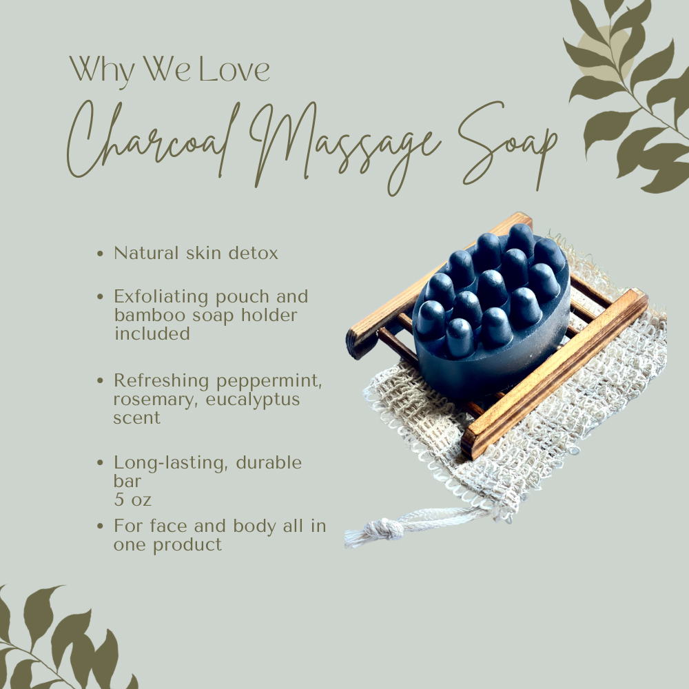 Detoxifying Charcoal Massage Soap - 5 oz | Infused with Peppermint and Tea Tree Essential Oils