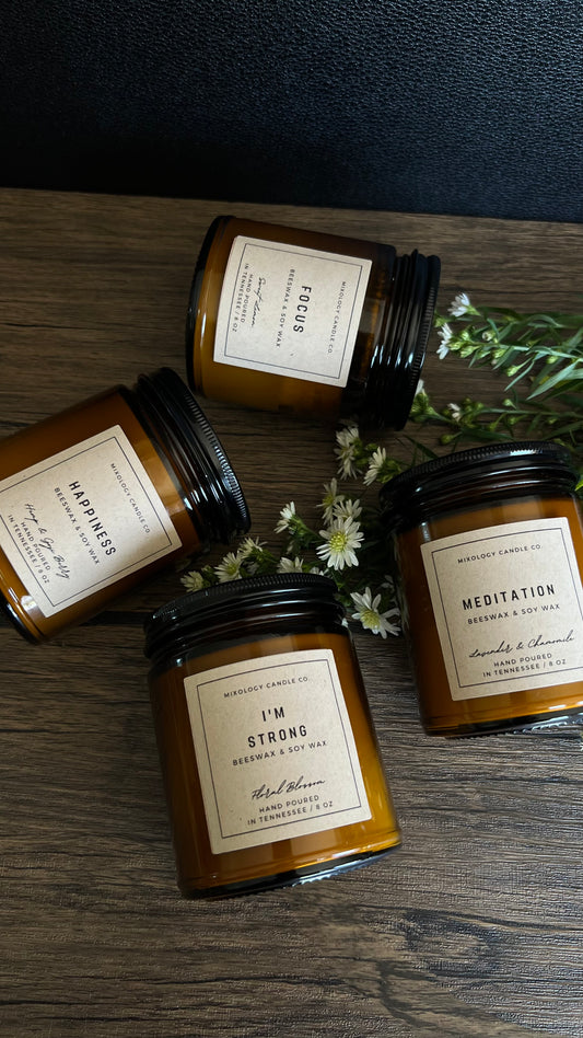 Beeswax & Soy Wax Meditation Candle, Non Toxic Candle, 8 oz, Pure Beeswax+Soy Wax
