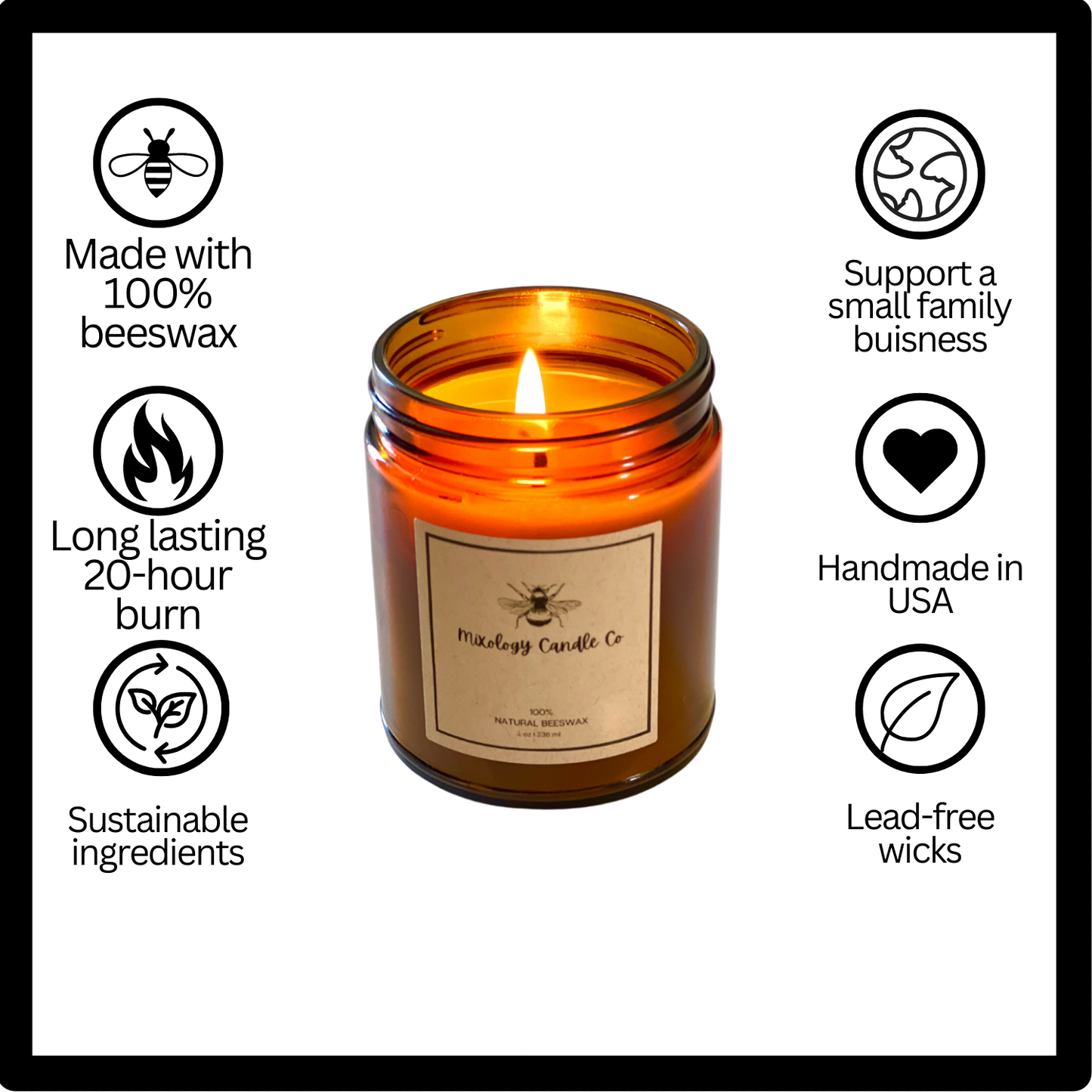 Hand-poured Beeswax Candle with cotton wick, 4 oz